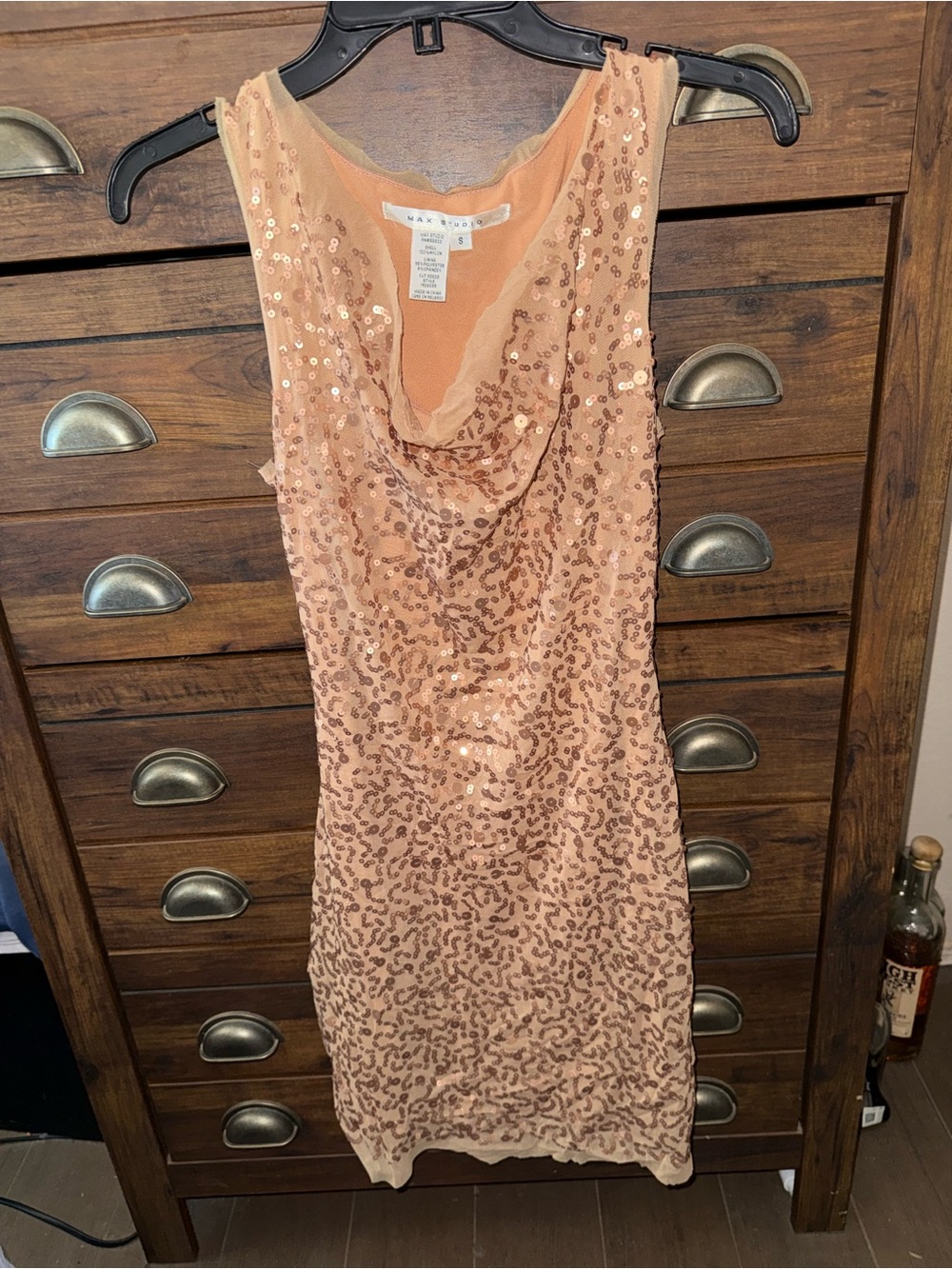 Max & Cleo Rose Gold Sequin Cowl Neck Mini Dress